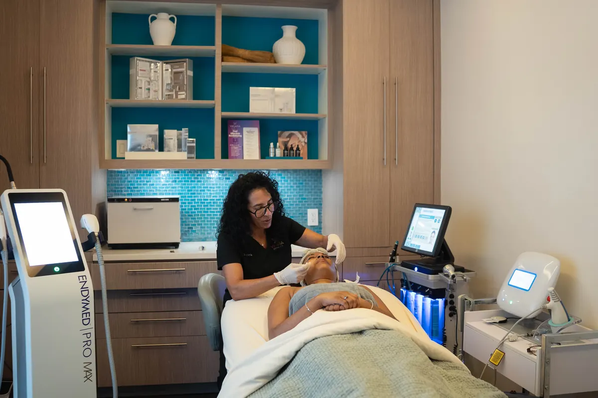 A facial treatment underway at VIKARA Esthetics