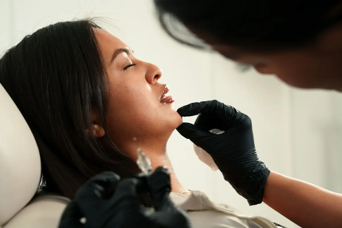 Filler placed along the chin and jaw