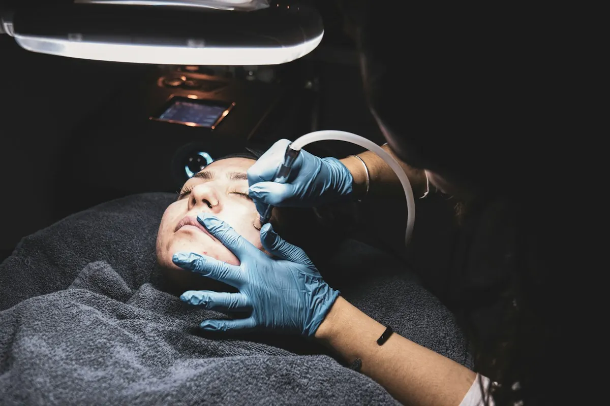 A resurfacing handpiece passed across the cheek