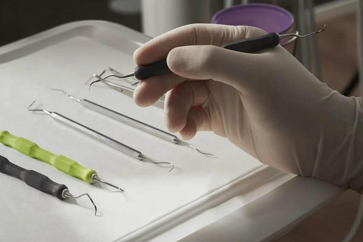 Sterile dental instruments laid out on a tray