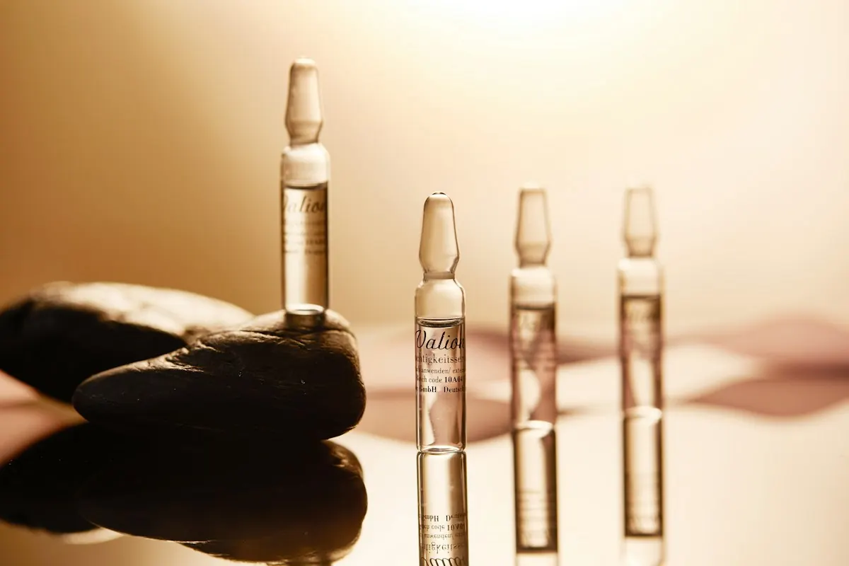 Amber ampoules laid out before a dose is drawn