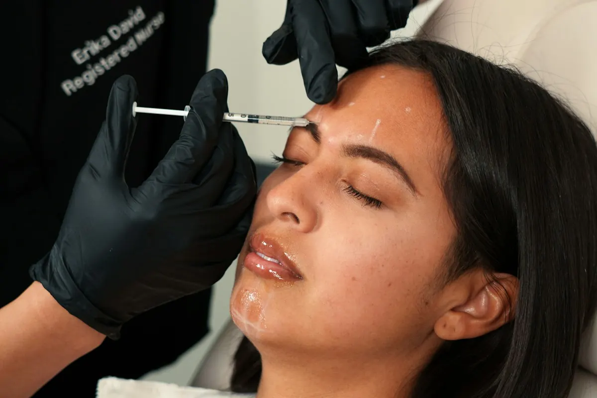 A neuromodulator injection placed across the forehead